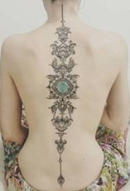 piger på bagsiden Sort grå torn enkelt abstrakt linje blomst rygsøjle tatovering billede