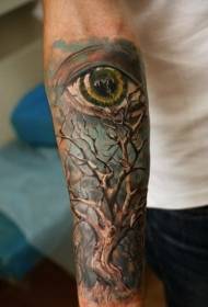 drvo prekrasne boje stabla s očima i plavom pozadinom uzorak tetovaža