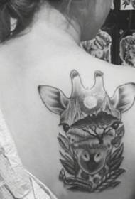 msichana wa kike wa tattoo ya nyuma nyuma ya mmea na picha za tundu za kulungu