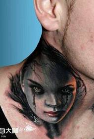 頸部鬼女紋身圖案