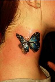 meisje nek kleur vlinder 3D tatoeage patroanfoto