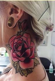 mode kvinnors hals vacker ros tatuering mönster bild