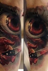 ochi în stil horror și model de tatuaj mână sângeroasă cu cuțit 90824 - model realist de tatuaj ochi sângeroși de culoare pe interiorul brațului