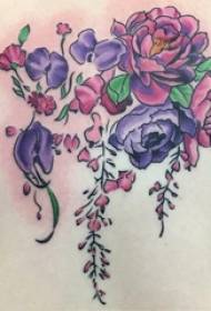 pequena planta fresca Menina tatuada na parte de trás de uma foto de tatuagem de planta colorida