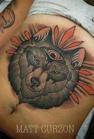 modello di tatuaggio testa di lupo misterioso a tre occhi di colore addome