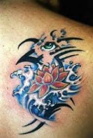 modello di tatuaggio onda e occhio di loto