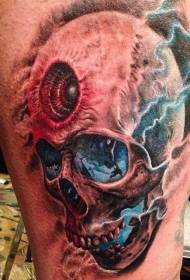 farebná fantasy lebka s okom a bleskovým vzorom tetovania