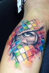 Watercolor geometric owl eye tattoo pattern