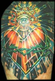Pyhät silmät ja punaiset sydämen piikit tatuointikuvio