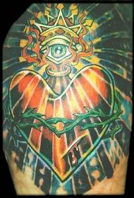 Holy Eyes and Red Heart Thorns Tattoo Pattern