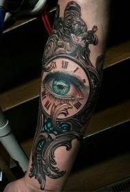 Boka színű vintage óra, kék szem tetoválás mintával