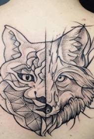 Jeropeeske stikkende tatoeage famkes Wolfkop tatoeëringsfoto stitched op 'e rêch