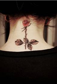 girls neck elegant thorny red rose tattoo picture