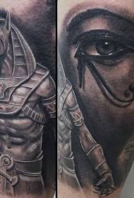 रंग मिस्र के भगवान और महिला आँख टैटू पैटर्न