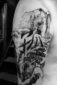 arm personality μαύρο γκρι βουνό μοτίβο τατουάζ νερού