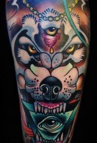 rangi ya zamani ya mbwa mwitu ya ajabu na mtindo wa tattoo ya jicho
