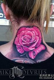 Gambar pertunjukan tato: Gambar pola tato mawar indah pasca-leher yang indah