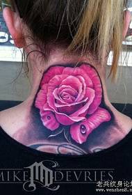 Tattoo შოუს სურათი: ლამაზი კისრის მშვენიერი ვარდისფერი ტატუირების ნიმუში სურათი