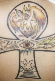 Motivo per tatuaggio trasformato con occhio di fenice croce trasformato