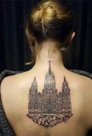 épület tetoválás lány vissza a fekete épület tetoválás kép