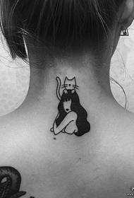 nek en kat en meisje eenvoudig tattoo patroon