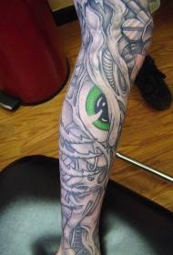 mostro malvagio della gamba con motivo tatuaggio occhio verde