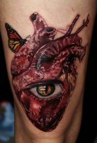 painted butterfly with red heart tattoo pattern