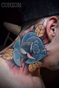 nek tatoeëring blou roos tatoeëerpatroon