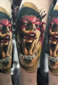 modèle de tatouage de portrait féminin de style réaliste couleur yeux rouges