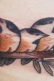 Тетовирана леђа девојка на полеђини грана и слике птица тетоважа