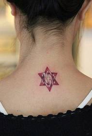 kuusikulmainen tähti takana kaula tuore tatuointi kuvio kuva
