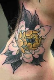 gadis leher dicat sketsa cat air gambar bunga tato yang indah