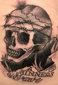Amakhwenkwe ama-skull tattoo ngasemva kweIsiNgesi kunye nemifanekiso ye-skull tattoo