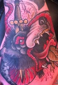 hand back old school wolf head dagger painted tattoo pattern