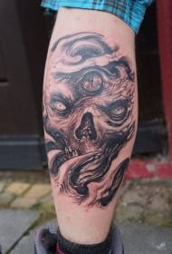 calf three eyes skull tattoo pattern