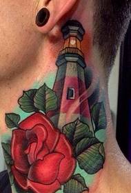 empfahl eine schöne Halspfingstrose Blume Leuchtturm Tattoo Bild
