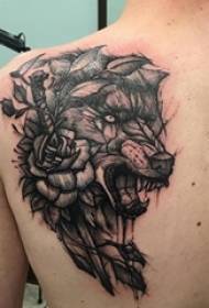 chłopcy na grzbiecie czarnych kolców Proste abstrakcyjne linie kwiatowe i wilcze tatuaże