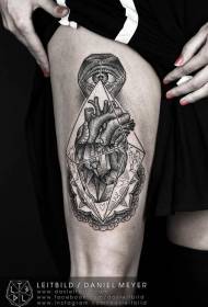 modello di tatuaggio di coscia geometria cuore occhio van Gogh