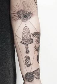 modello di tatuaggio pianta braccio linea fungo e geometria dell'occhio