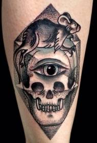 Kleur schedel en oog muis tattoo patroon