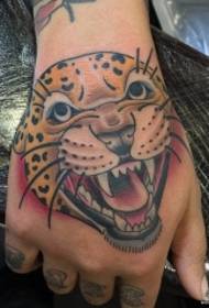 mano reen Eŭropo kaj nova lernejo leopardo kapo tatuaje ŝablono