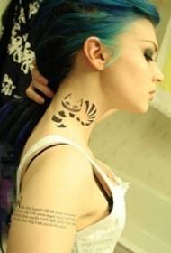 lányok fekete vonal kreatív aranyos macska tetoválás kép a nyakon