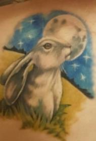 الفتيات على ظهره رسمت مع خطوط بسيطة التدرج القمر والصور حيوان صغير أرنب الوشم