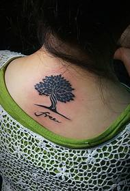 the back of the neck A delicate tree tattoo pattern