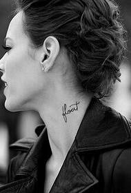 European beautiful girl neck beautiful English tattoo effect picture