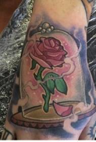 Jongen op der Récksäit vun der Hand gemoolt Gradient Einfach Linn Planz rose Tattoo Bild