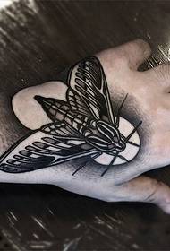 hand back European school moth black gray tattoo Pattern