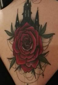 Tetování zpět dívka na zadní straně budovy a květiny tetování obrázky