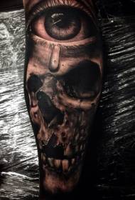 Fantastico teschio di braccia combinato con un misterioso disegno del tatuaggio dell'occhio
