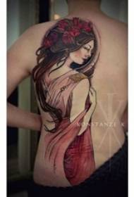 personaggio ritratto tatuaggio personaggio maschile sul retro di un colorato ritratto ritratto tatuaggio